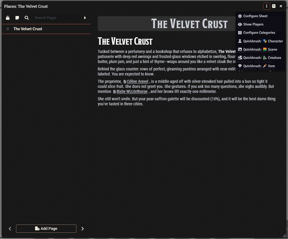Journal page with Quickbrush button